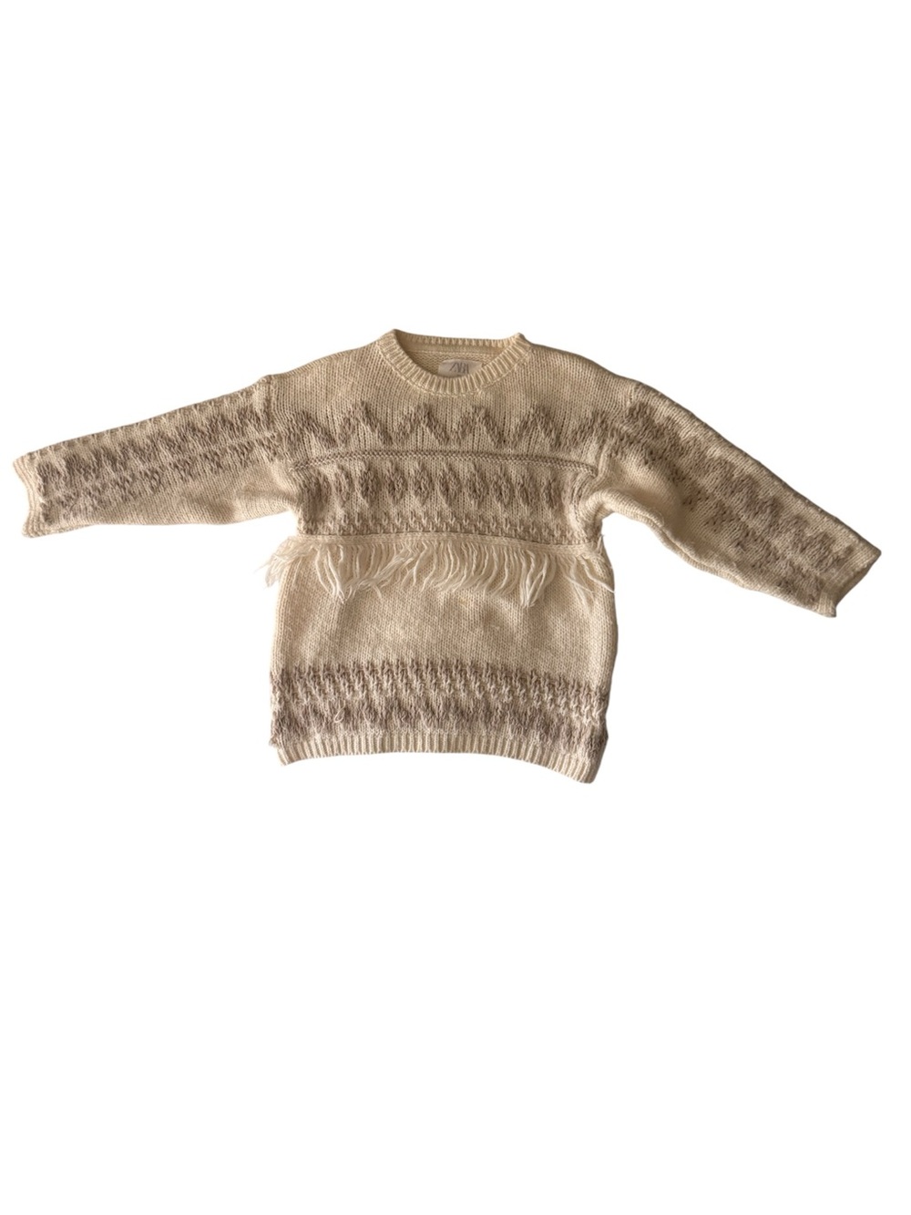 Zara Cream Fringe Knit Sweater